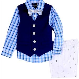 Nautica Toddler Boys 4-Piece Set with Dress Shirt, Vest, Shorts, and Bow Tie